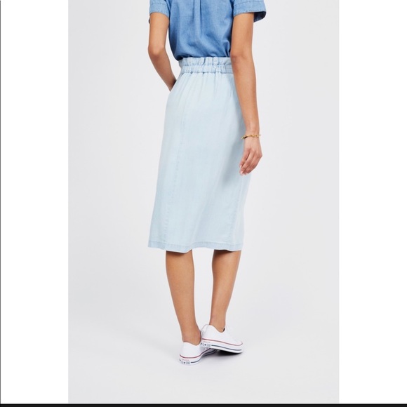 Philosophy Chambray Midi Skirt - High Waisted Blue - Picture 2 of 3
